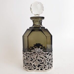VTG BW Van Eldik Green Glass & Sterling Silver‎ Decanter. Netherlands. 126g 925
